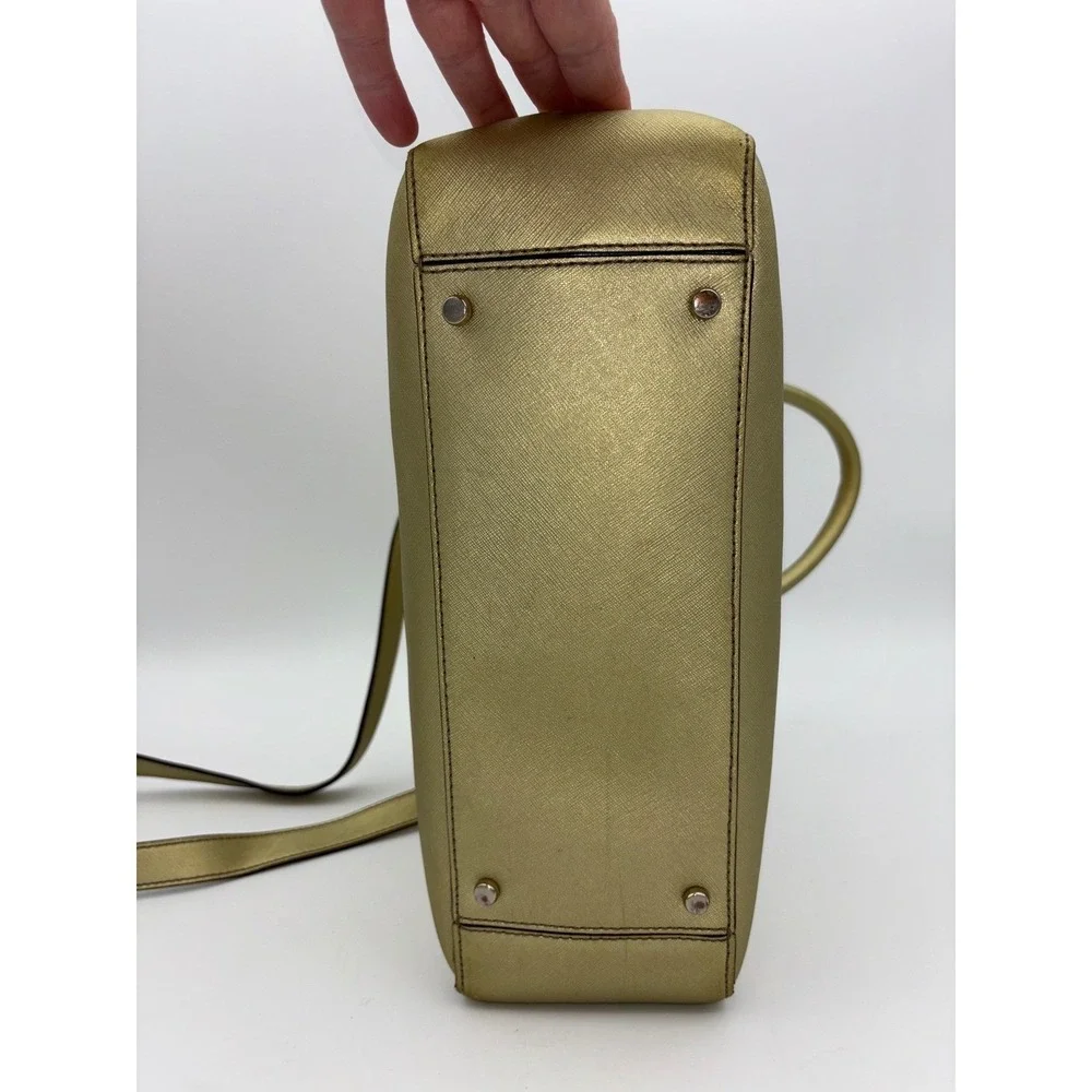 KATE SPADE NEW YORK Gold Satchel Crossbody Handbag Bag Saffiano Leather Metallic